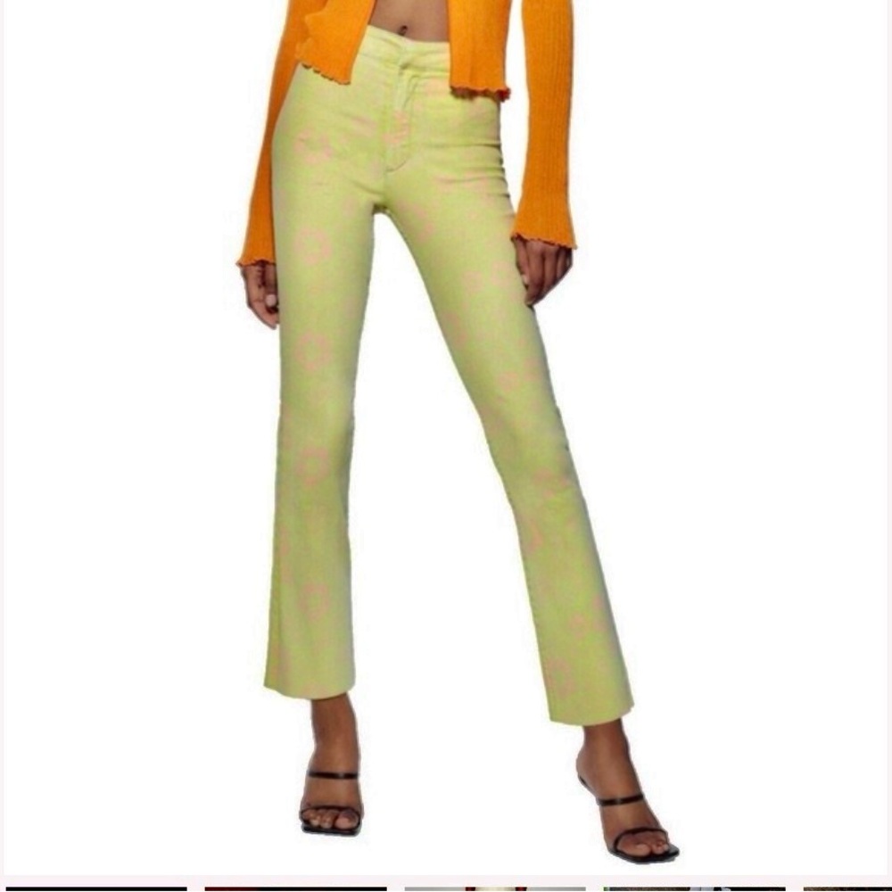 Zara Lime Green Floral Skinny Jeans